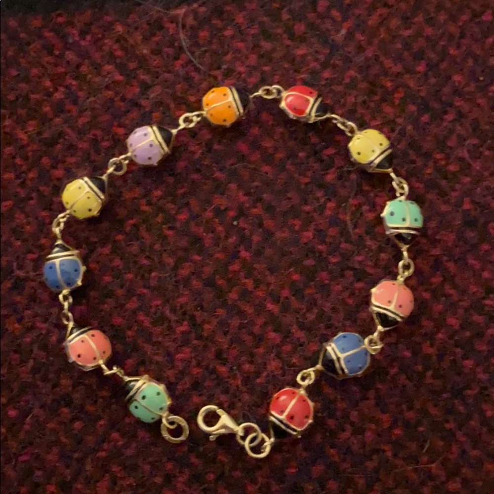 14 it gold enameled bracelet of good luck ladybugs
